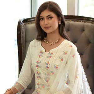 White Multi Embroidery Traditional Salwar Kameez